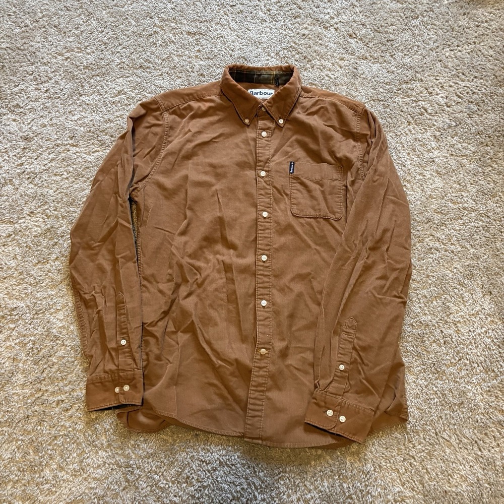 Barbour Men's Ramsey Corduroy Tailored Fit Shirt Size L Sandstone Long Sleeve
